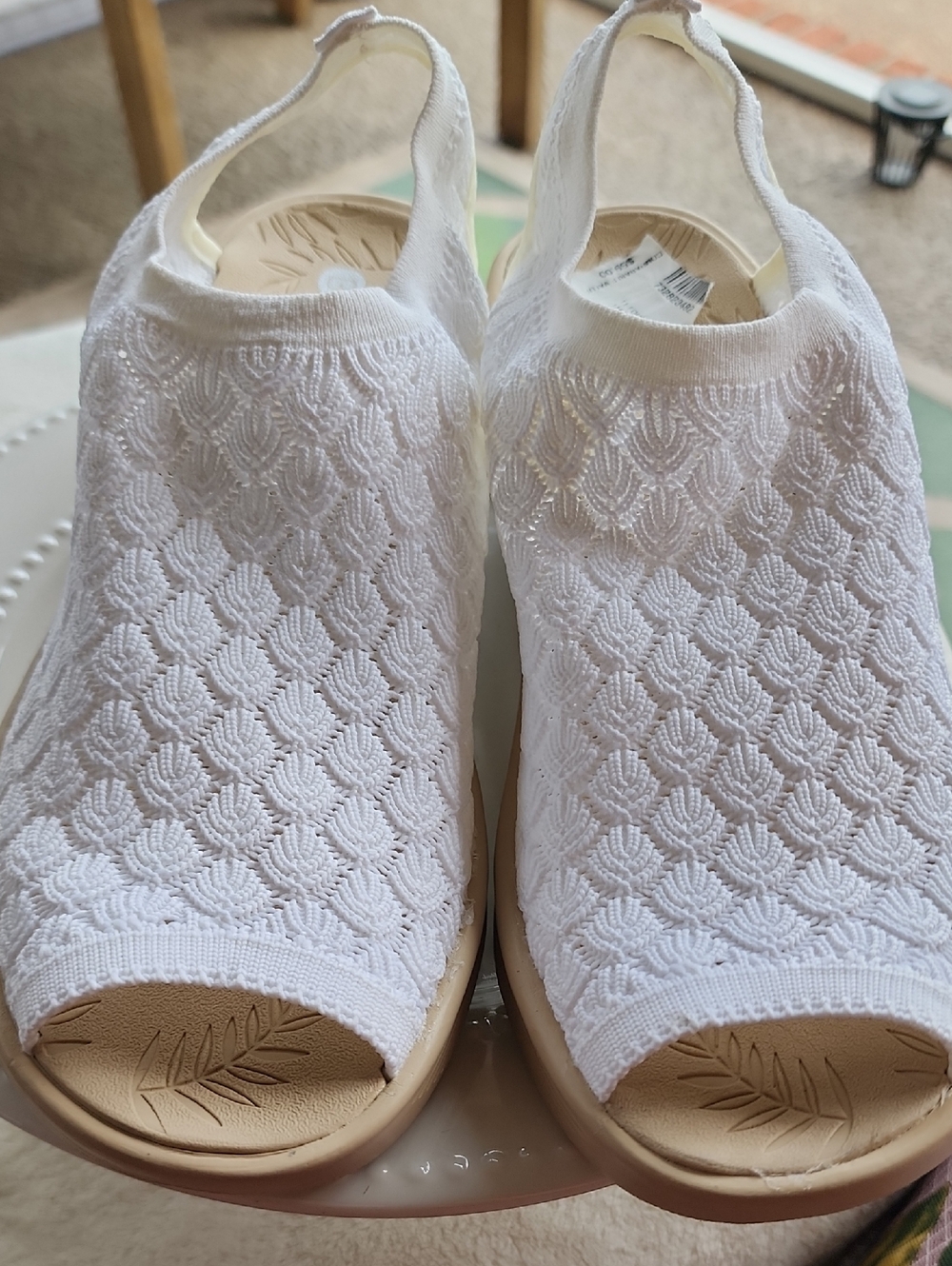 Bzees White Knit Slingback Comfort Sandals